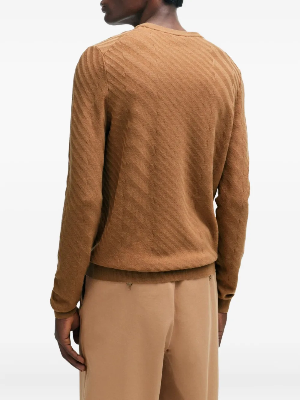 Hugo Boss Diagonal-pattern Crew-neck Sweater In Brown