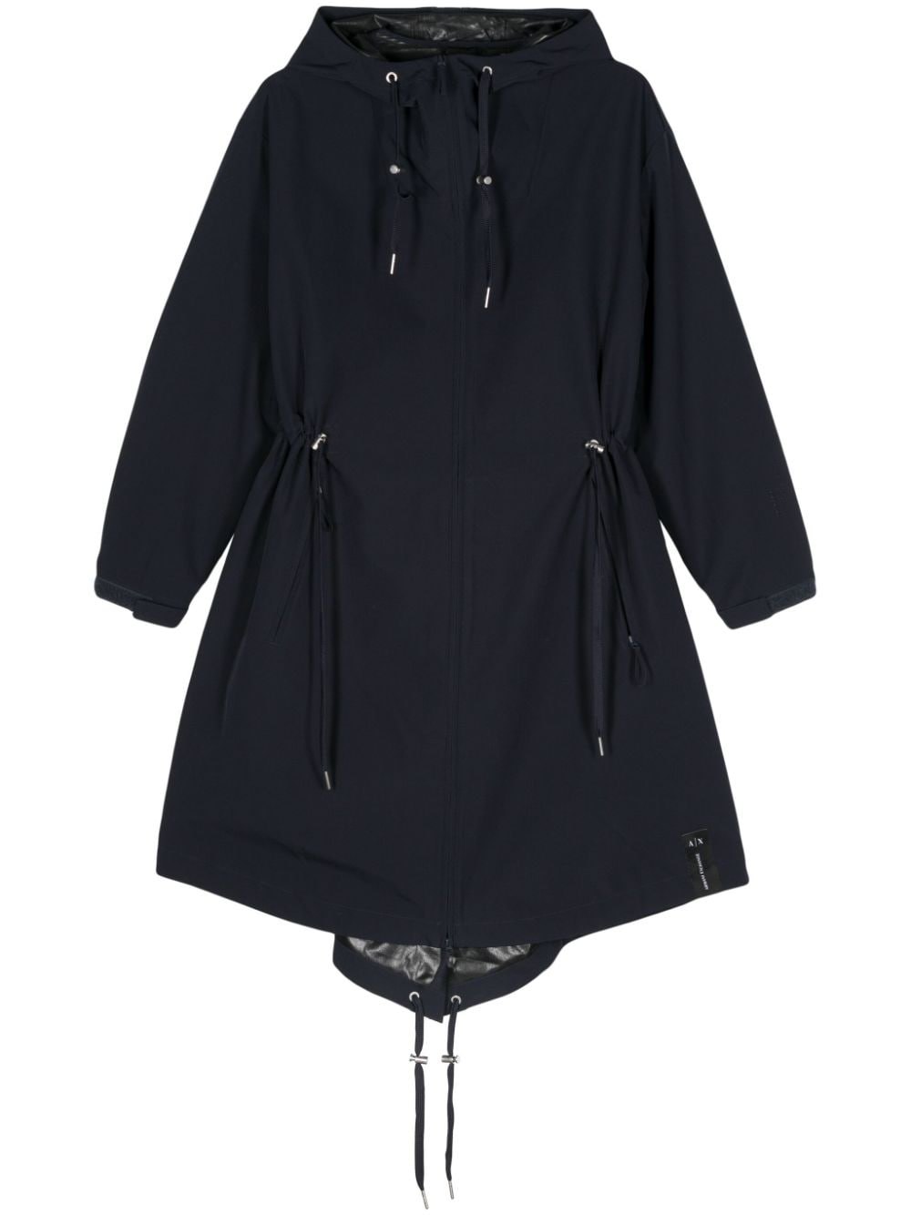 Armani Exchange Hooded Midi Parka In Blue