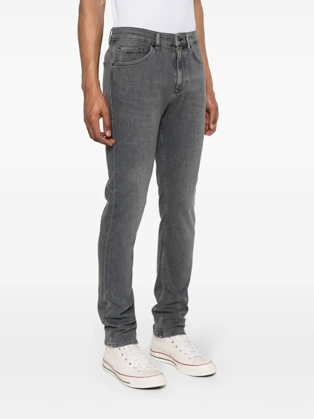 Shop Hugo Boss Logo-patch Tapered Jeans In Grey