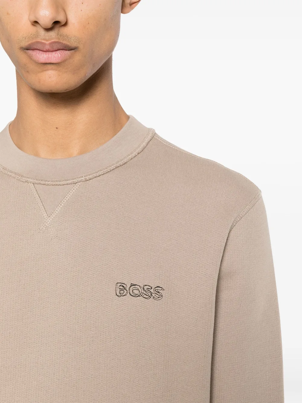 BOSS Katoenen sweater met geborduurd logo Bruin