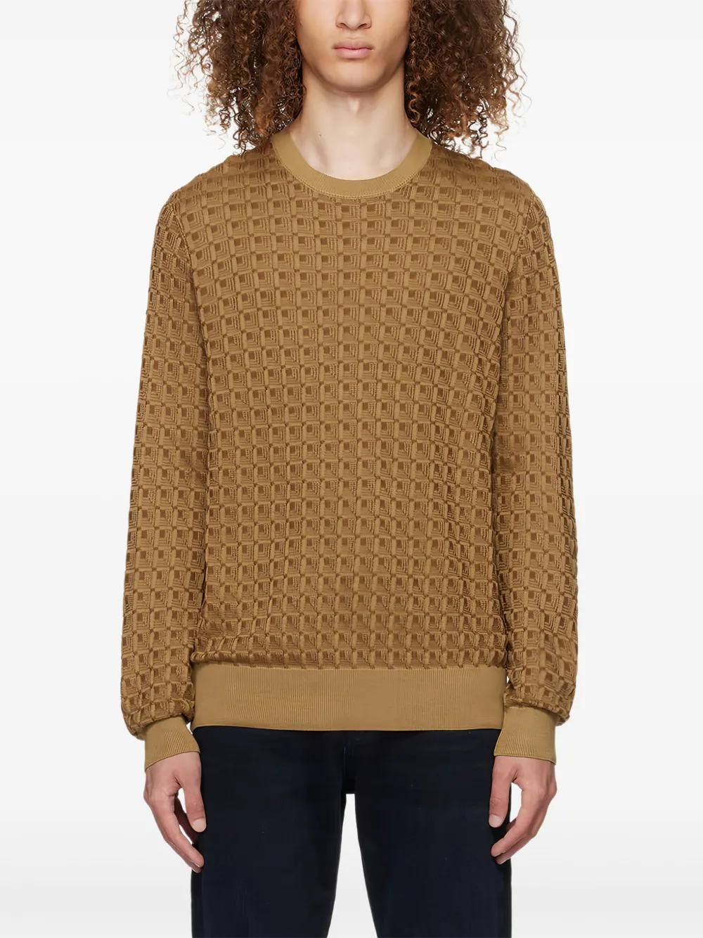 Hugo Boss Tan Crewneck Sweater In Brown