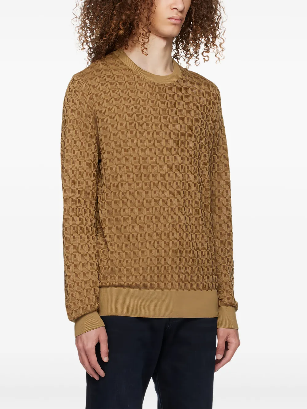 Hugo Boss Tan Crewneck Sweater In Brown