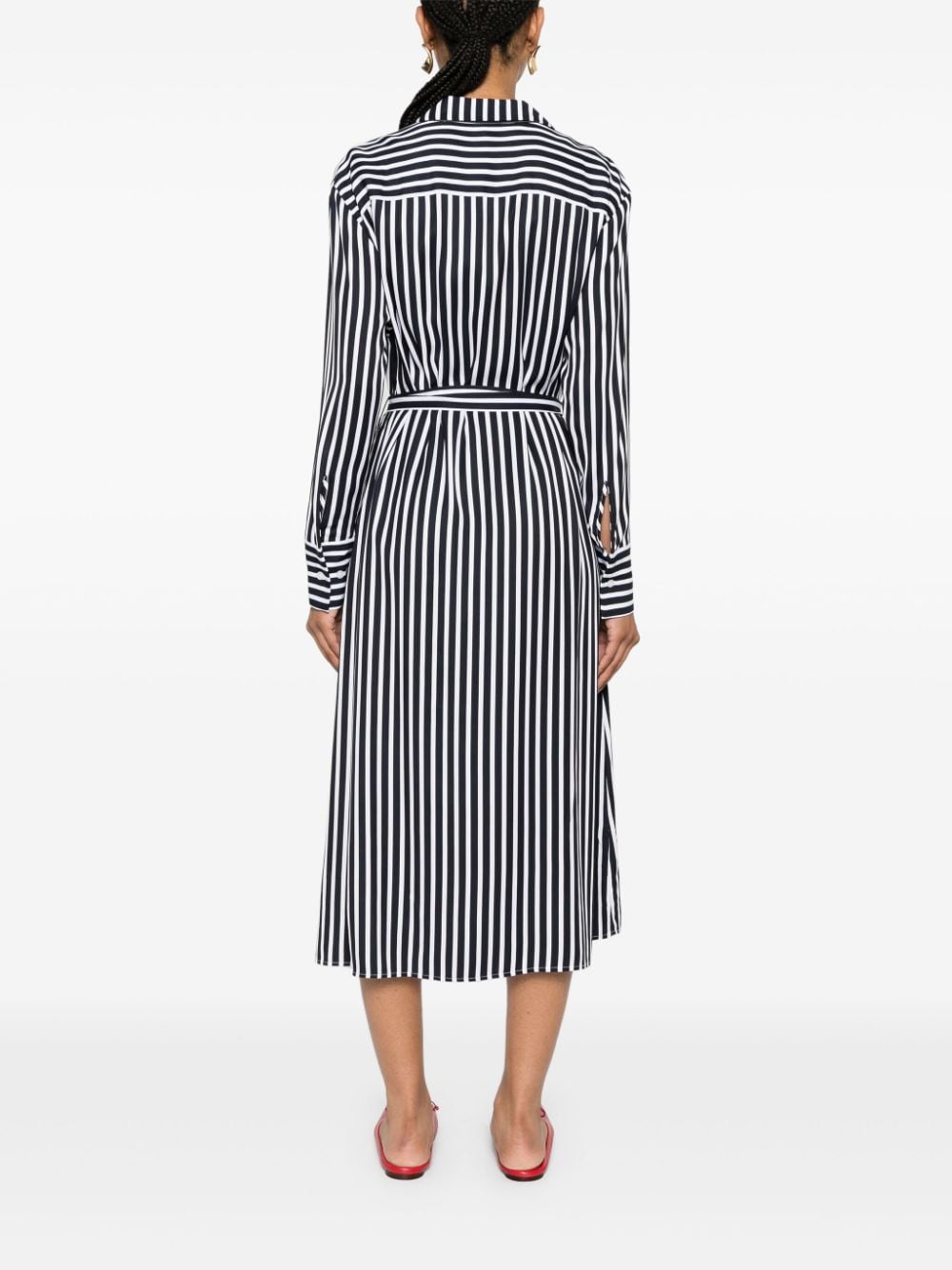 Shop Tommy Hilfiger Striped Midi Shirt Dress In Black