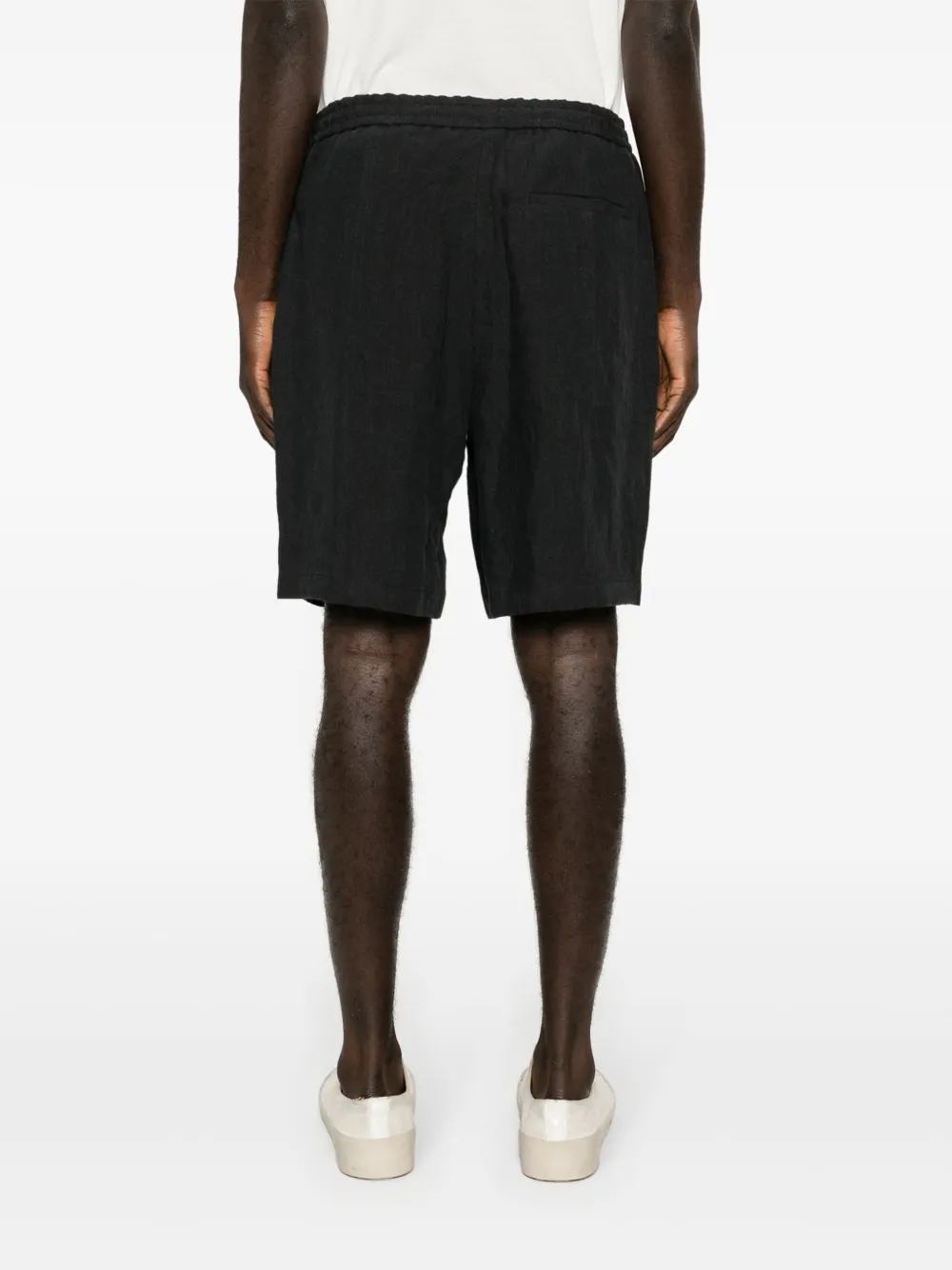 Shop Emporio Armani Mid-rise Linen Shorts In Black