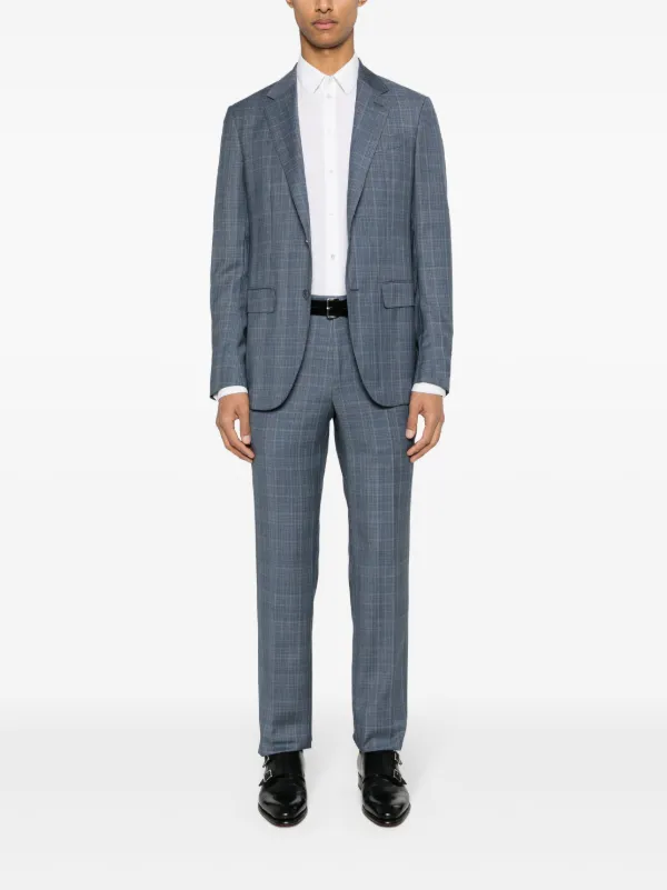 Zegna チェック シングルスーツ | ブルー | FARFETCH JP