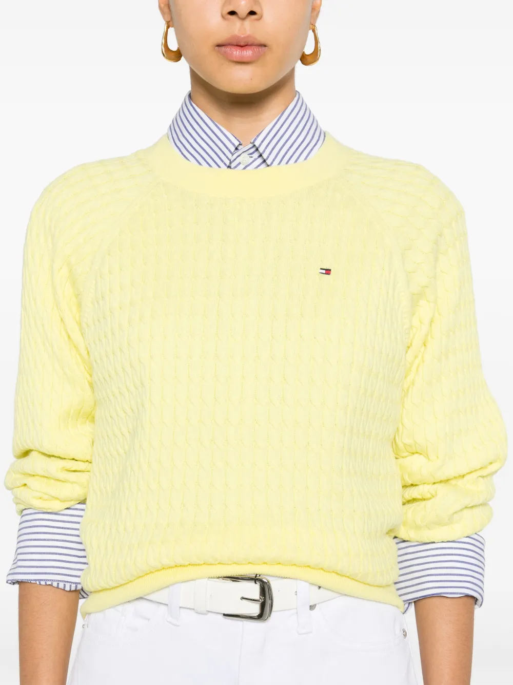Tommy Hilfiger Kabelgebreide trui met geborduurd logo Geel