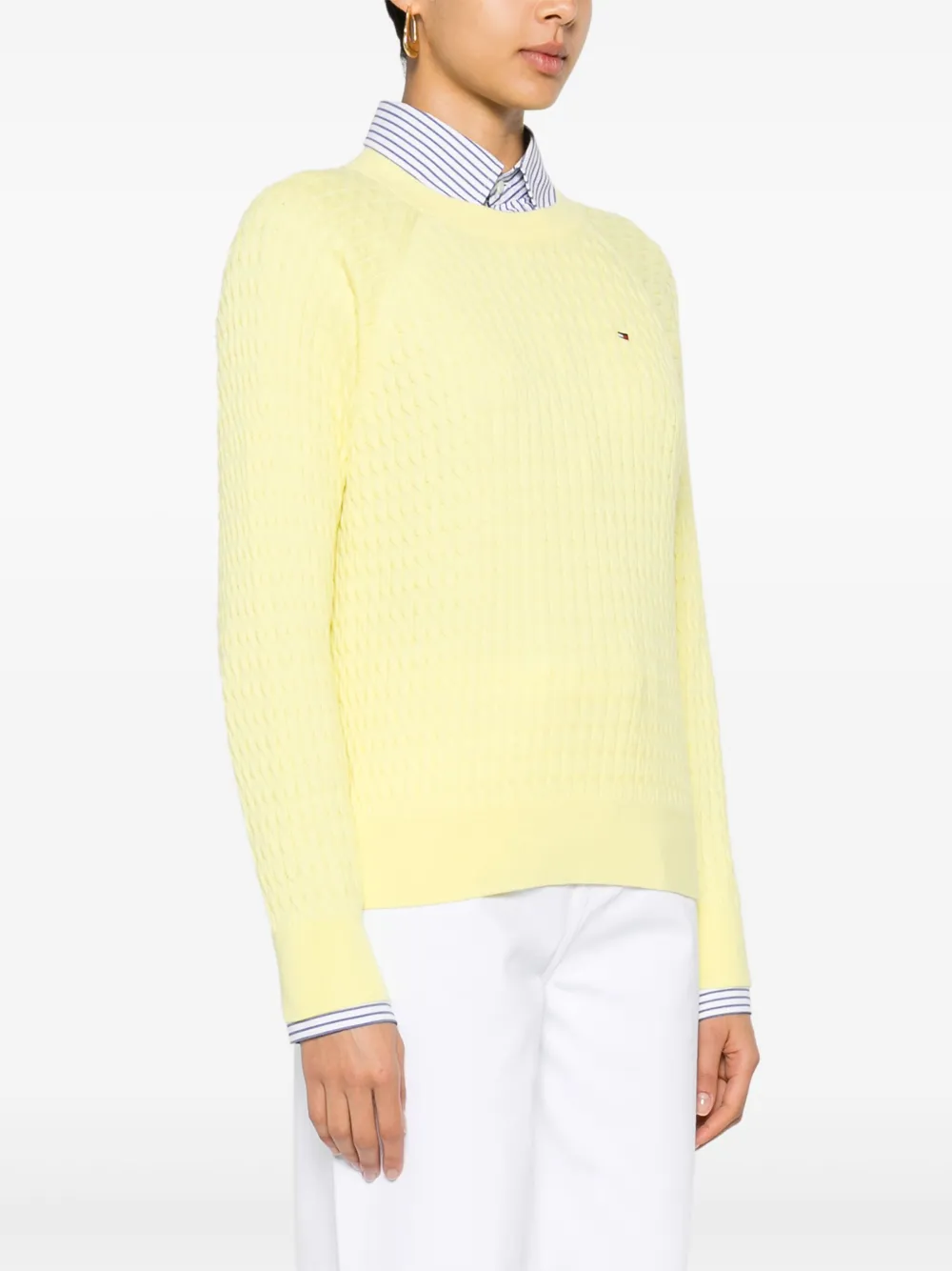 Tommy Hilfiger Kabelgebreide trui met geborduurd logo Geel