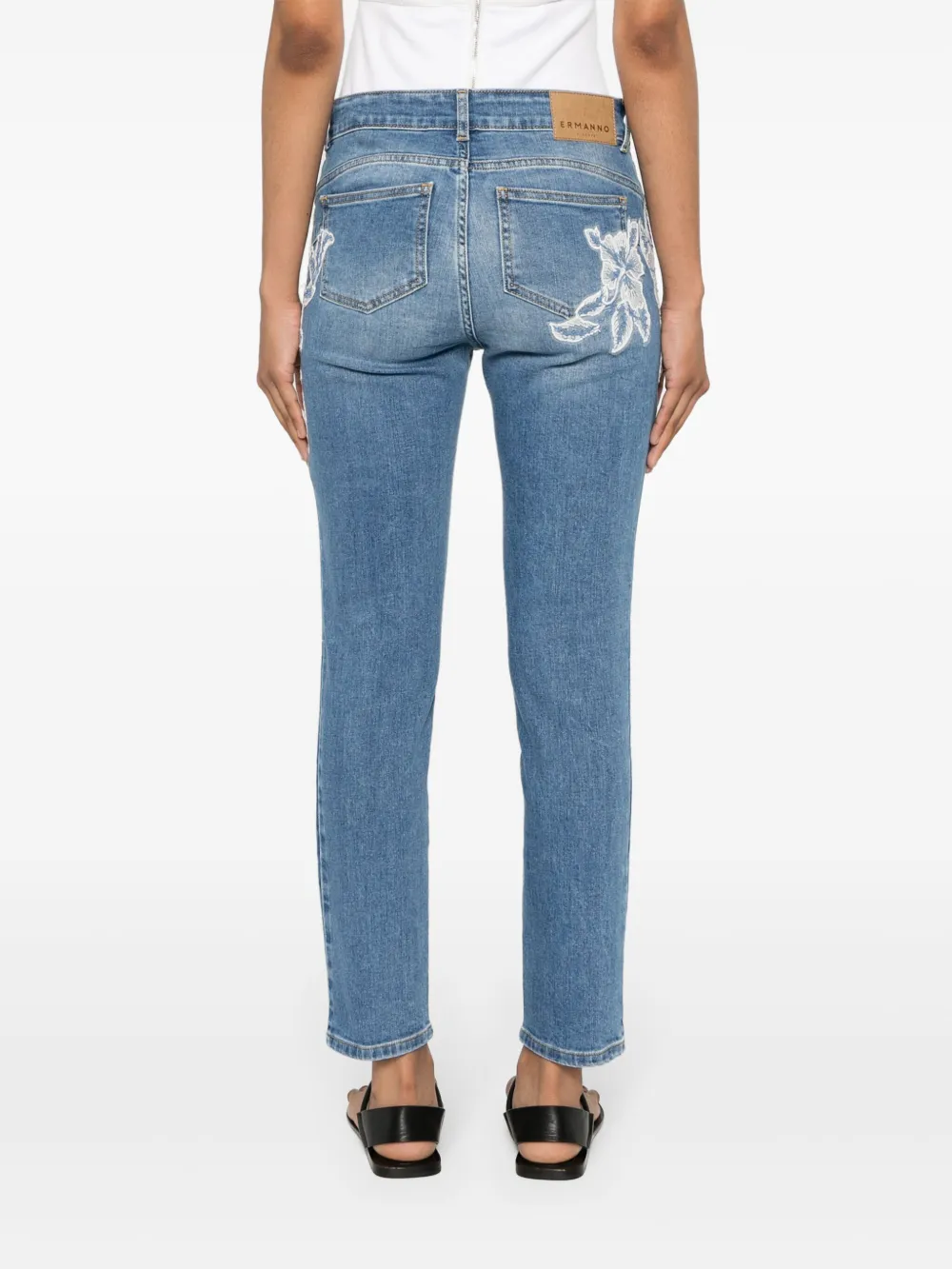 Shop Ermanno Firenze Floral-embroidery Skinny Jeans In Blue