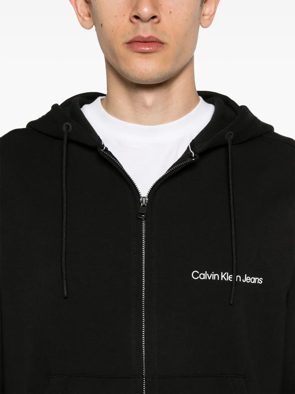 Calvin Klein Jeans Hoodie met logoprint en rits Zwart