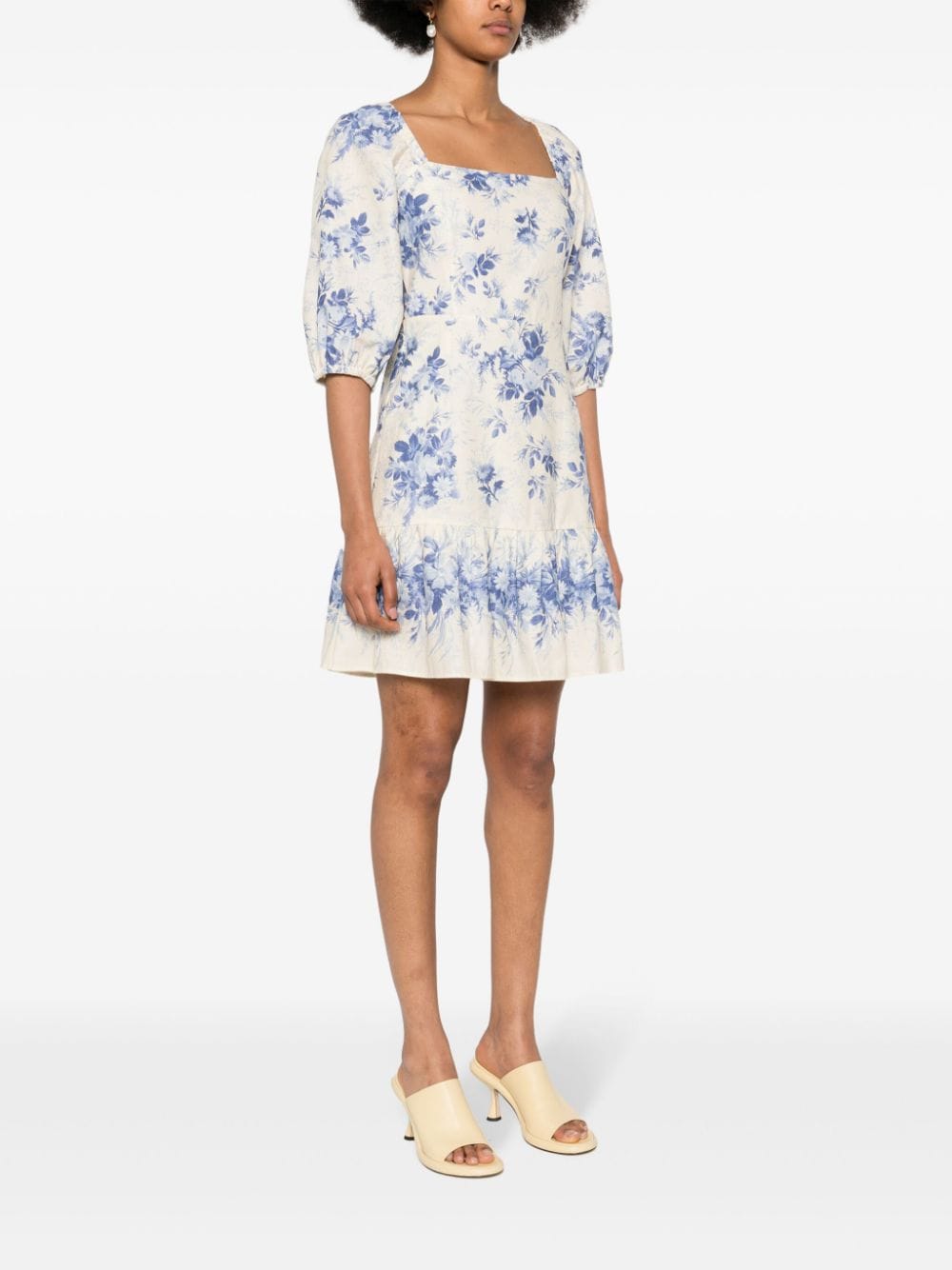 Shop Twinset Floral-print Mini Dress In Neutrals