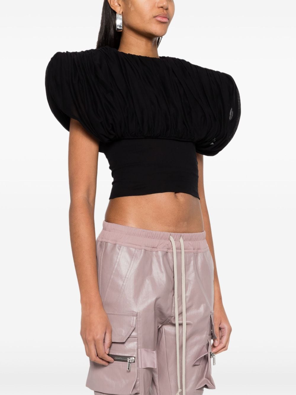 Shop Rick Owens Tatlin Wide-shoulders Crop Top In Black