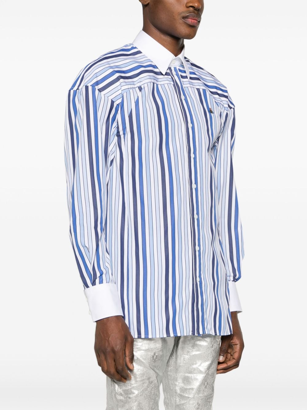 Shop Vivienne Westwood Football Striped Cotton Shirt In 蓝色