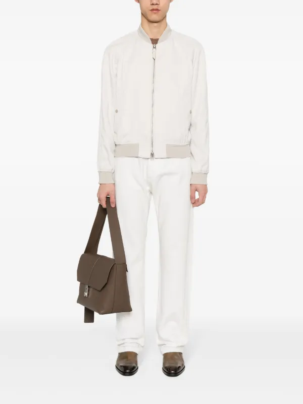 TOM FORD leather-trim Bomber Jacket | Neutrals | FARFETCH