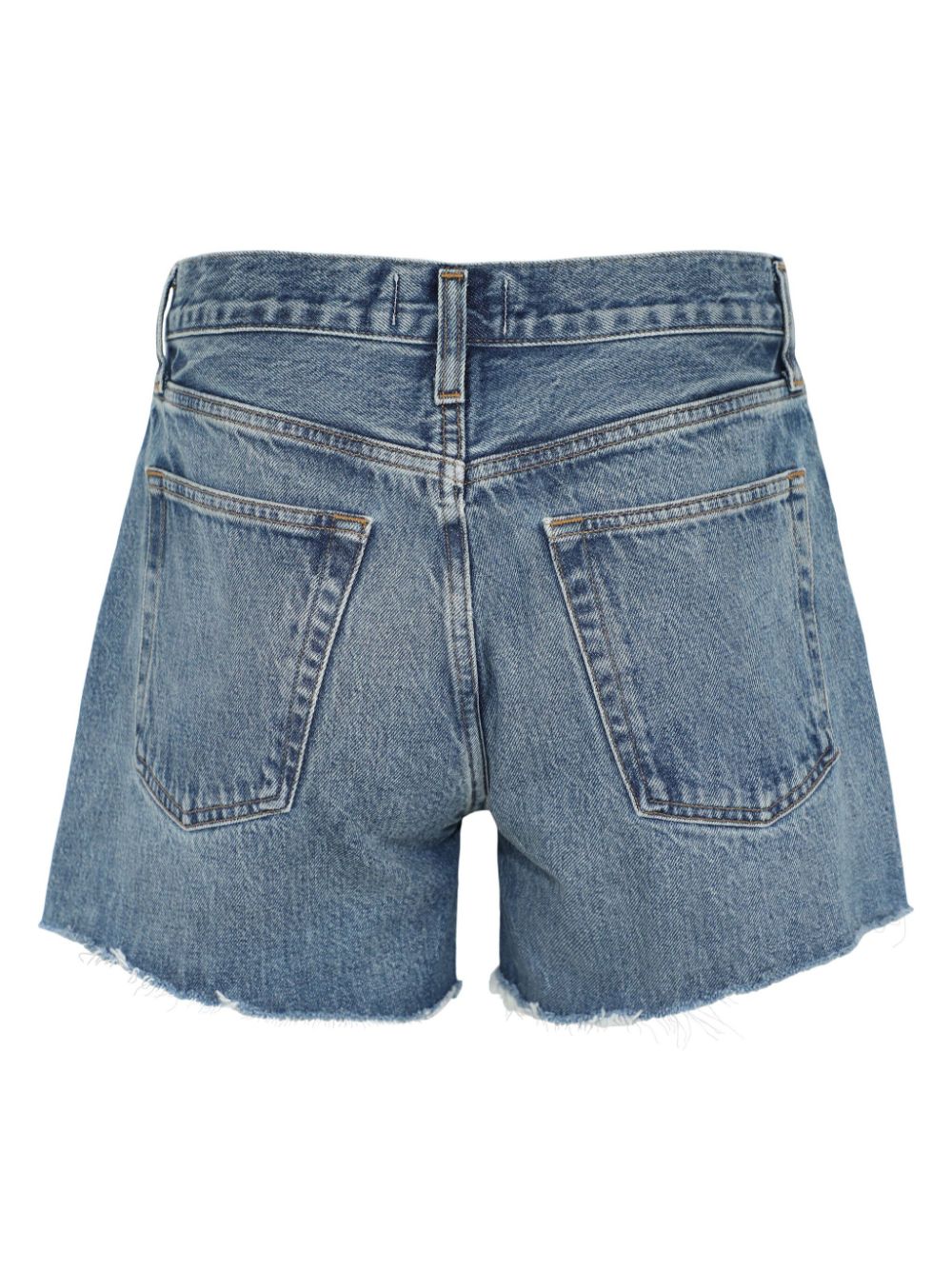 Shop Agolde Parker Long Denim Shorts In Blue