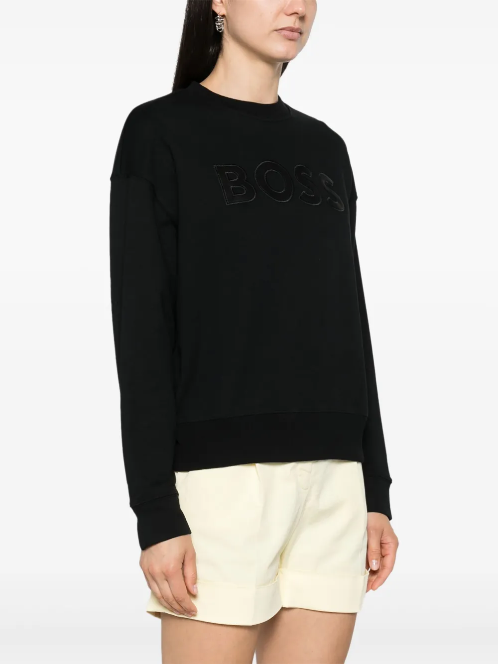 Shop Hugo Boss Logo-patch Cotton Sweatshirt In Black