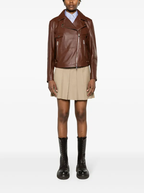 オンブレチェック DOUBLE-BREASTED JACKET(BROWN) BOSS double-breasted Leather Biker Jacket | Brown | FARFETCH