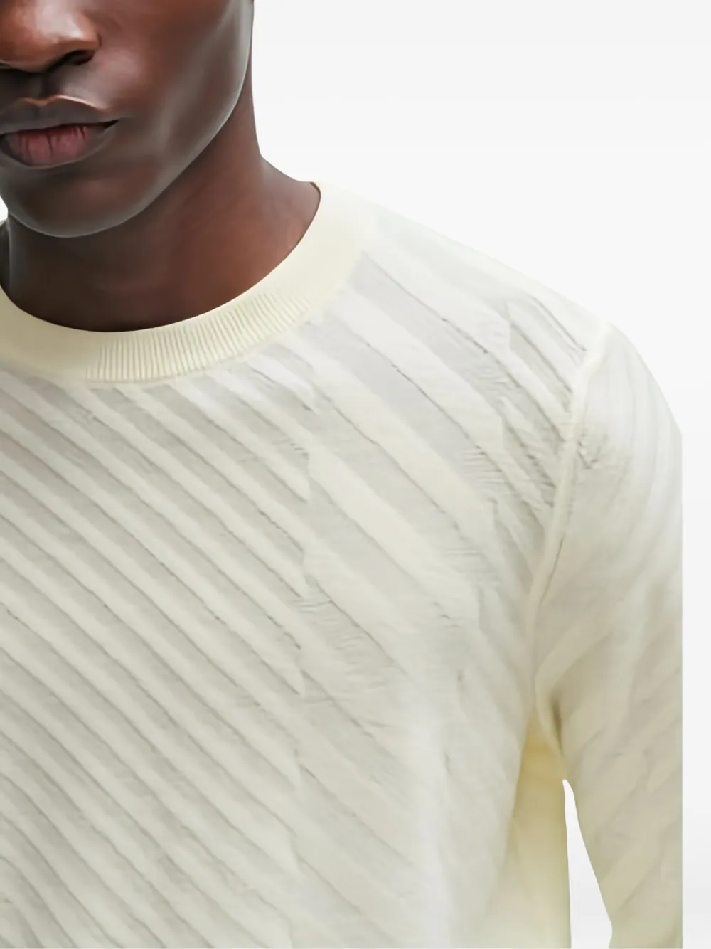 Hugo Boss Diagonal-pattern Crew-neck Sweater In White