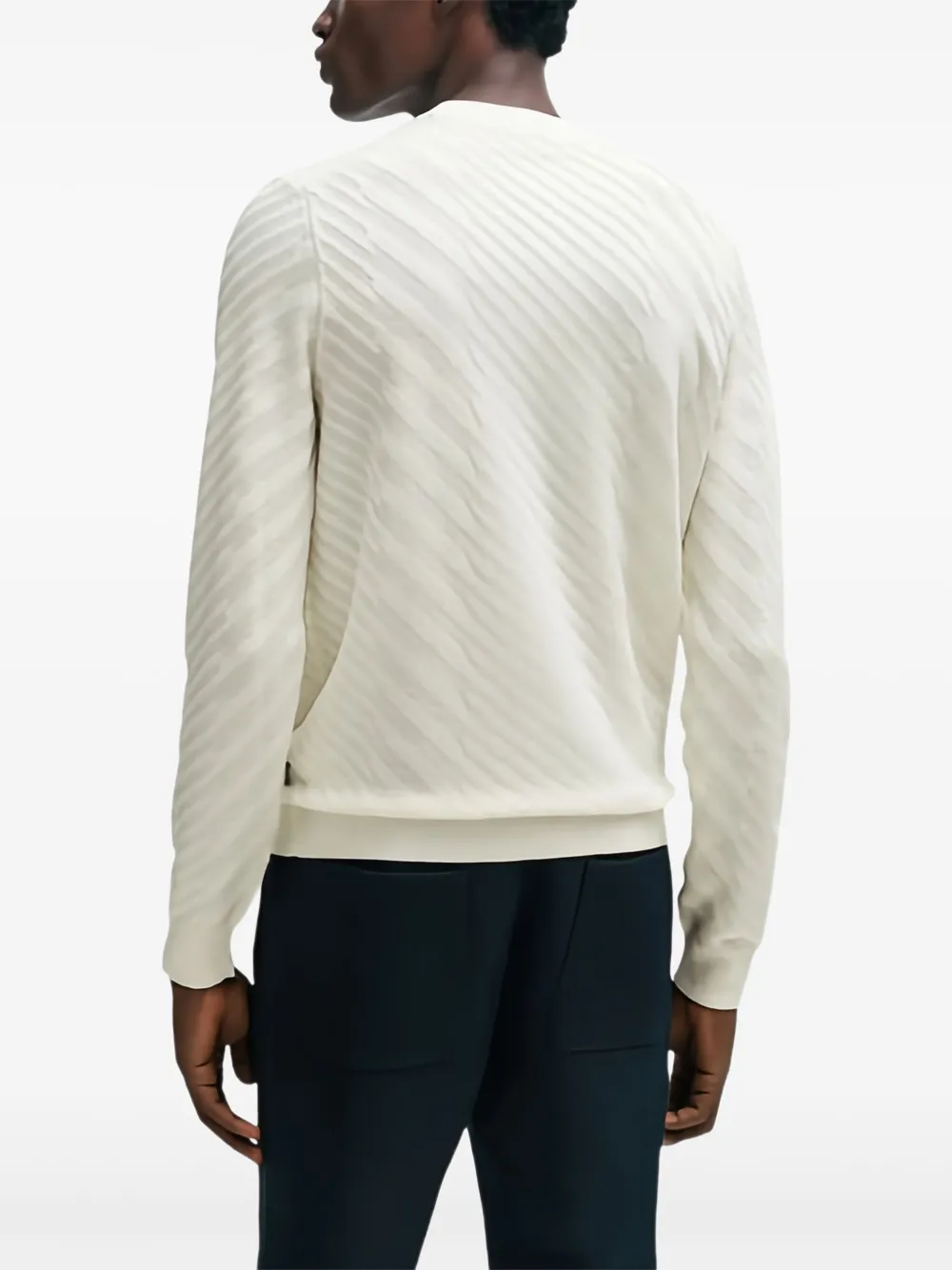 Hugo Boss Diagonal-pattern Crew-neck Sweater In White