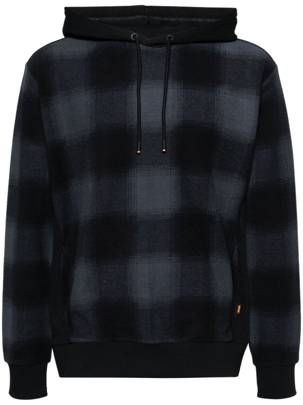 Hugo Boss Check-pattern Cotton Hoodie In Blue