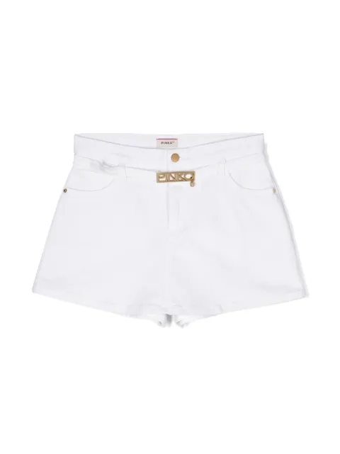 Pinko Kids logo-buckle denim shorts