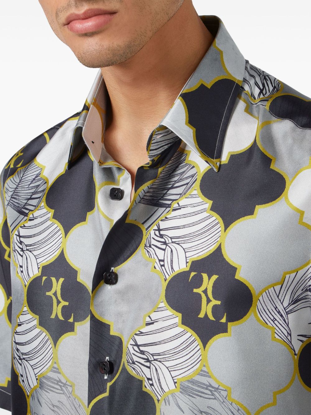 Shop Billionaire Graphic-print Silk Shirt In Grey