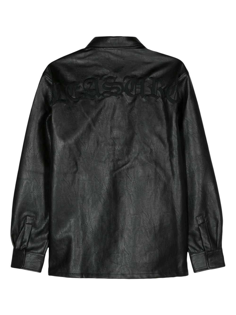 Shop Pleasures Logo-embroidered Faux-leather Shirt In Black
