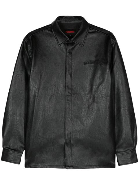 Pleasures logo-embroidered faux-leather shirt