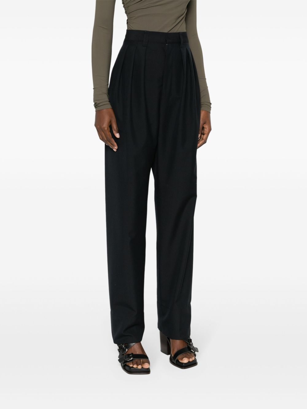 Shop Lemaire Pleat-detail Tailored Trousers In Blue