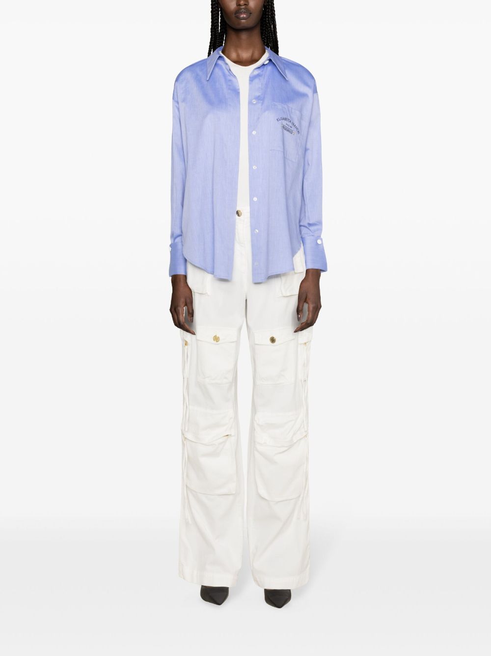 Shop Elisabetta Franchi Striped Drop-shoulder Cotton Shirt In Blau