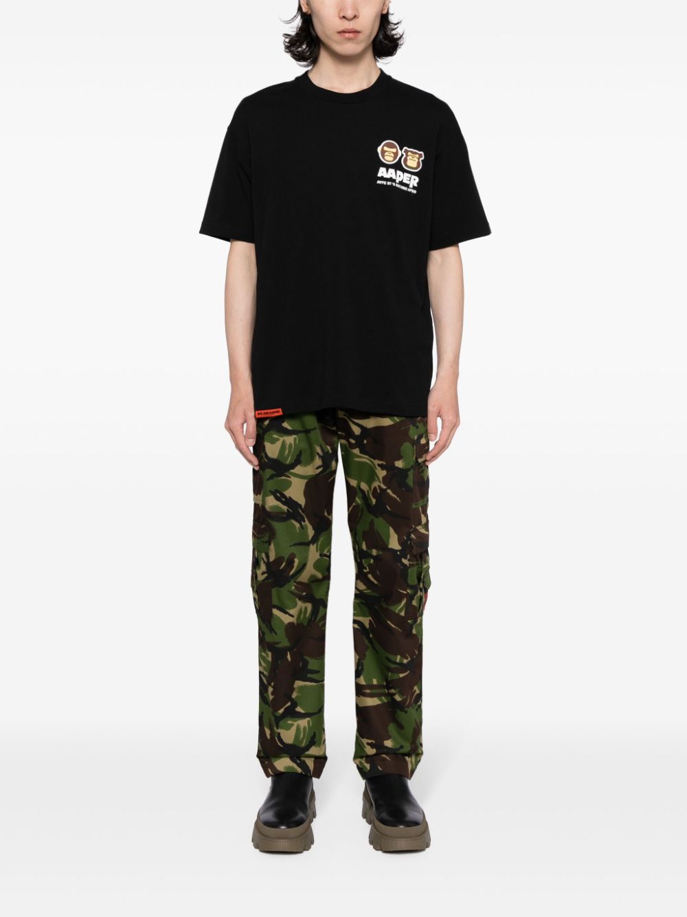 Shop Aape By A Bathing Ape Aaper-appliqué Cotton T-shirt In Black