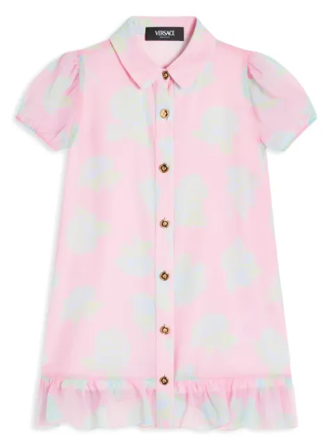 Versace Kids vestido camisero de seda con estampado de rosas