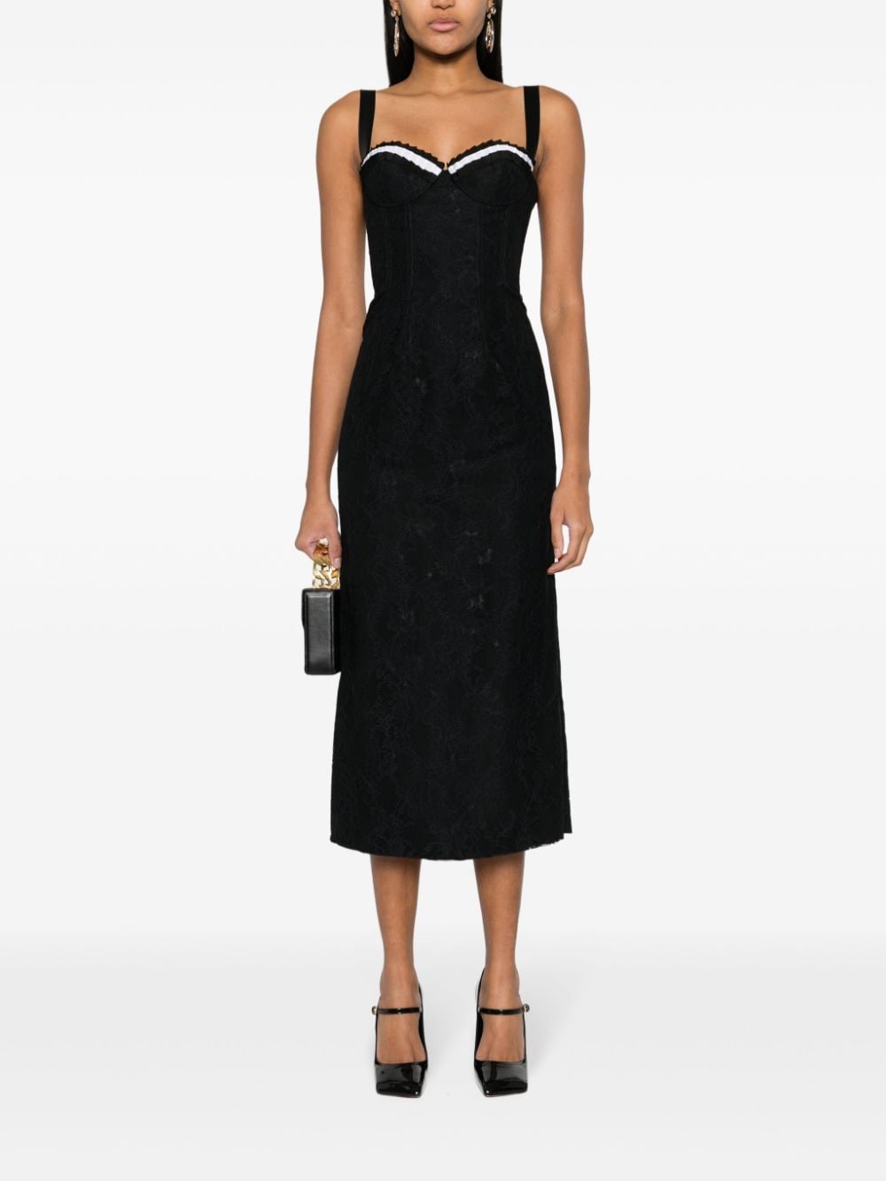 Shop Moschino Floral-lace Midi Dress In Black