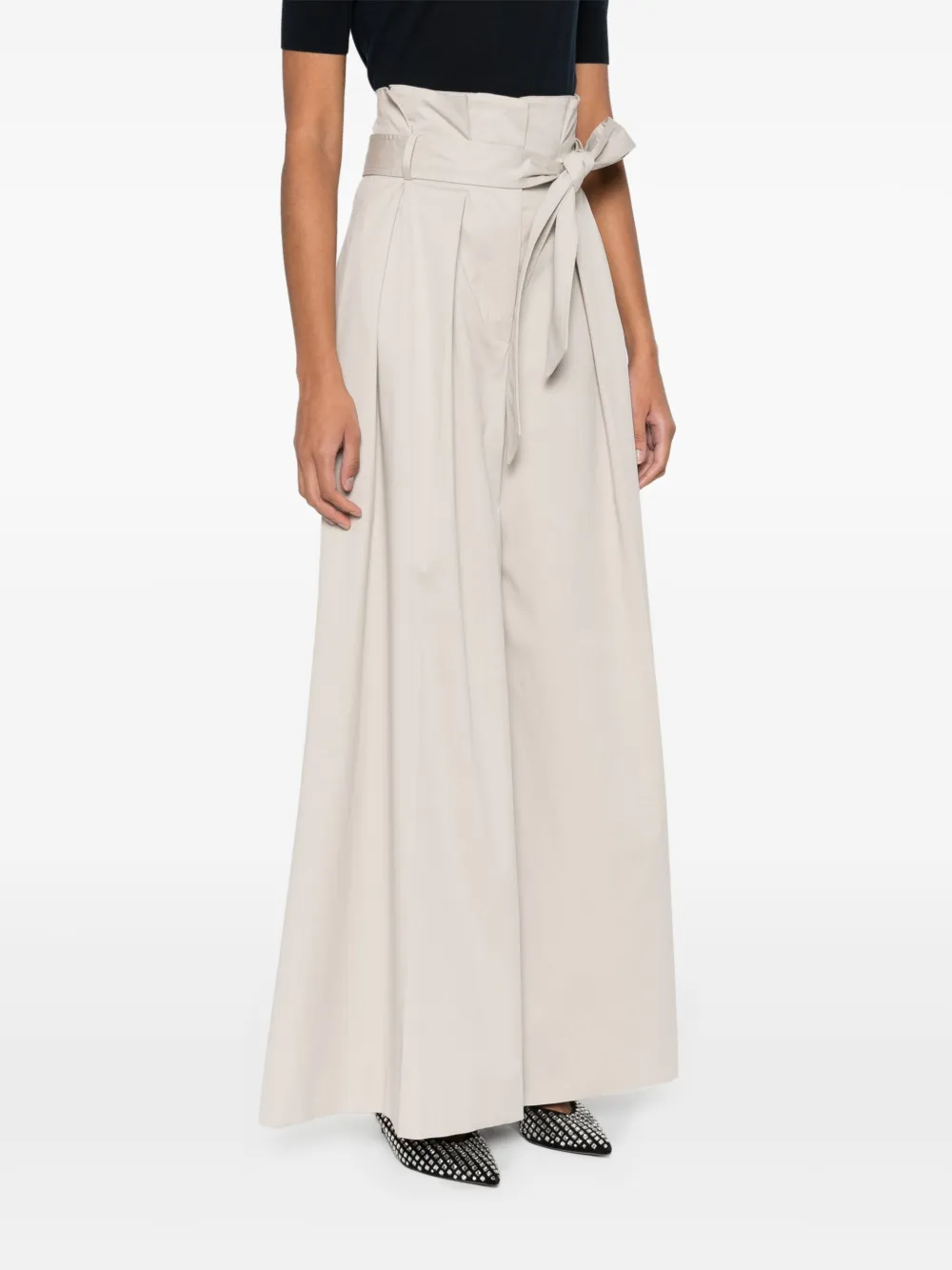 Shop Moschino Pleated Twill Wide Trousers In Neutrals