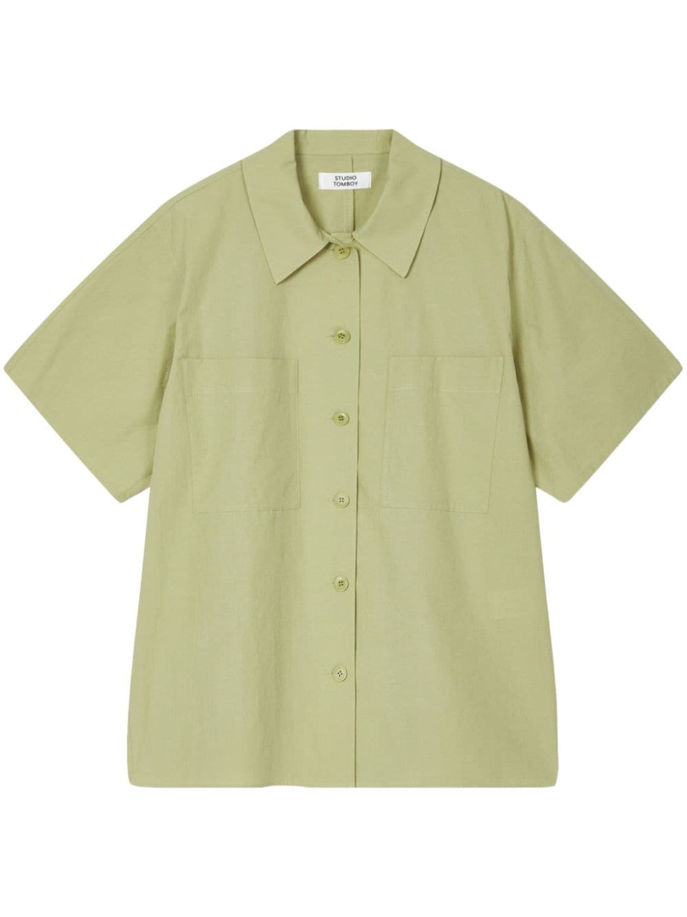 Studio Tomboy Classic-collar Short-sleeve Shirt In Green