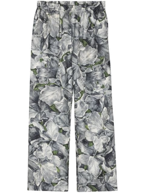 Sunflower floral-print silk trousers