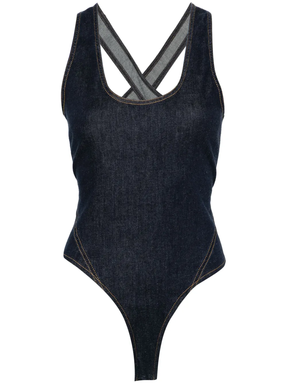 Alaïa scoop-neck denim bodysuit | Blue | Image 1