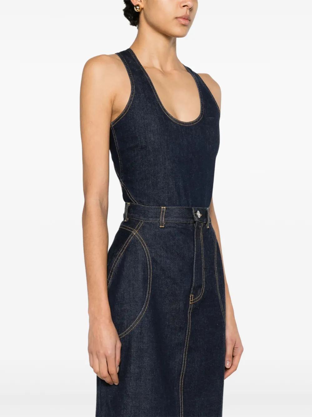 Scoop-Neck Denim Bodysuit