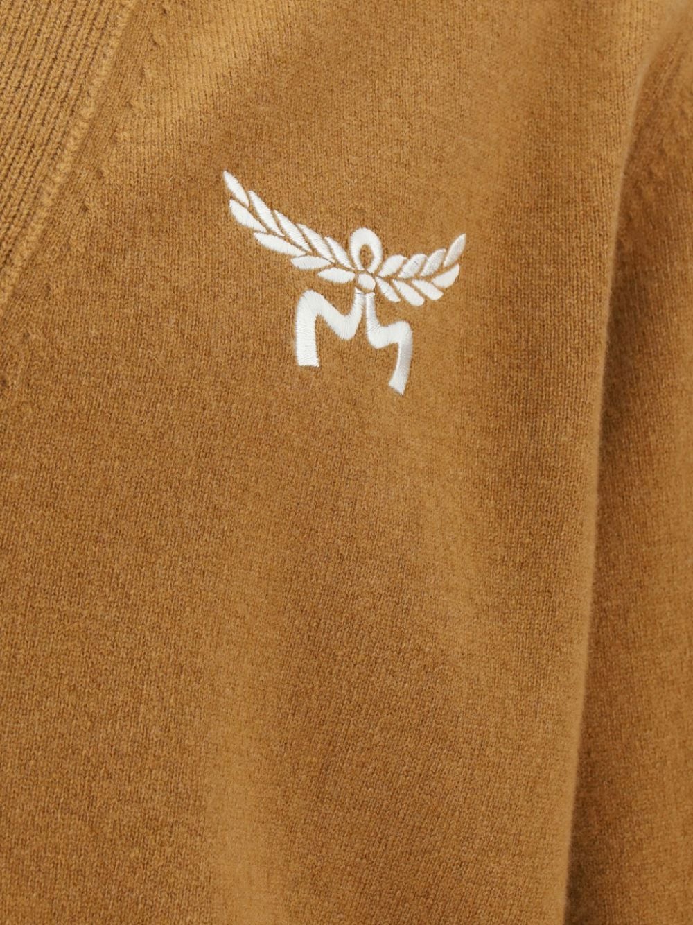 Shop Mcm Embroidered Logo V-neck Cardigan In Brown