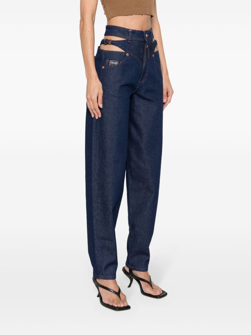Shop Versace Jeans Couture Cut Out-detail Jeans In Blue