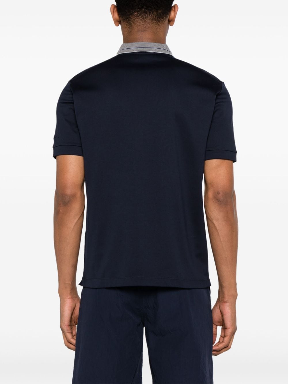 Shop Giorgio Armani Contrastring-collar Cotton Polo Shirt In Blue