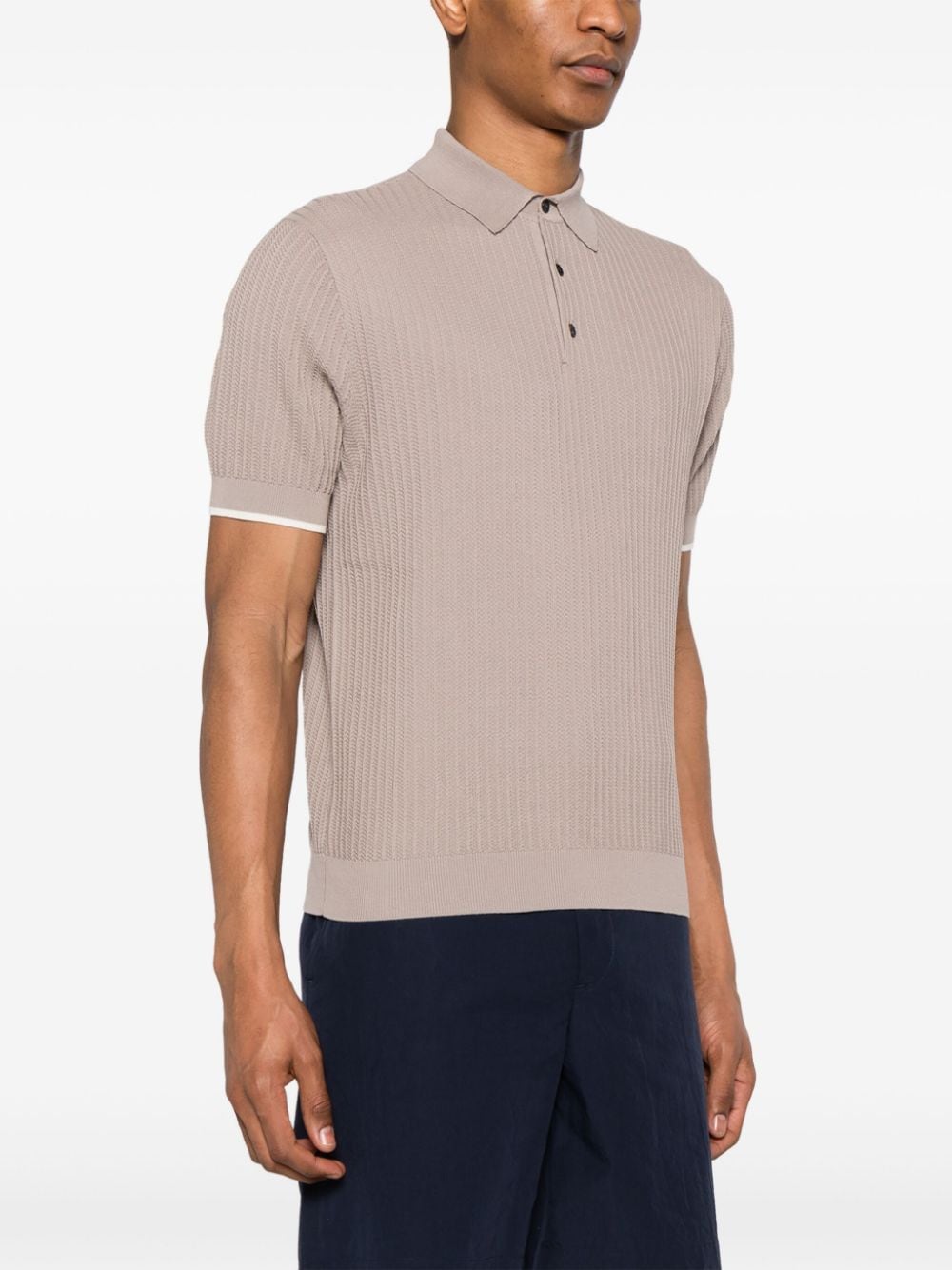 Shop Emporio Armani Ribbed-knit Polo Shirt In Neutrals