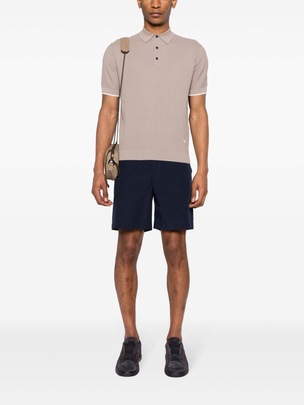 Emporio Armani Ribgebreid poloshirt - Beige