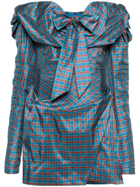 Vivienne Westwood 타탄 체크 오프숄더 미니 드레스