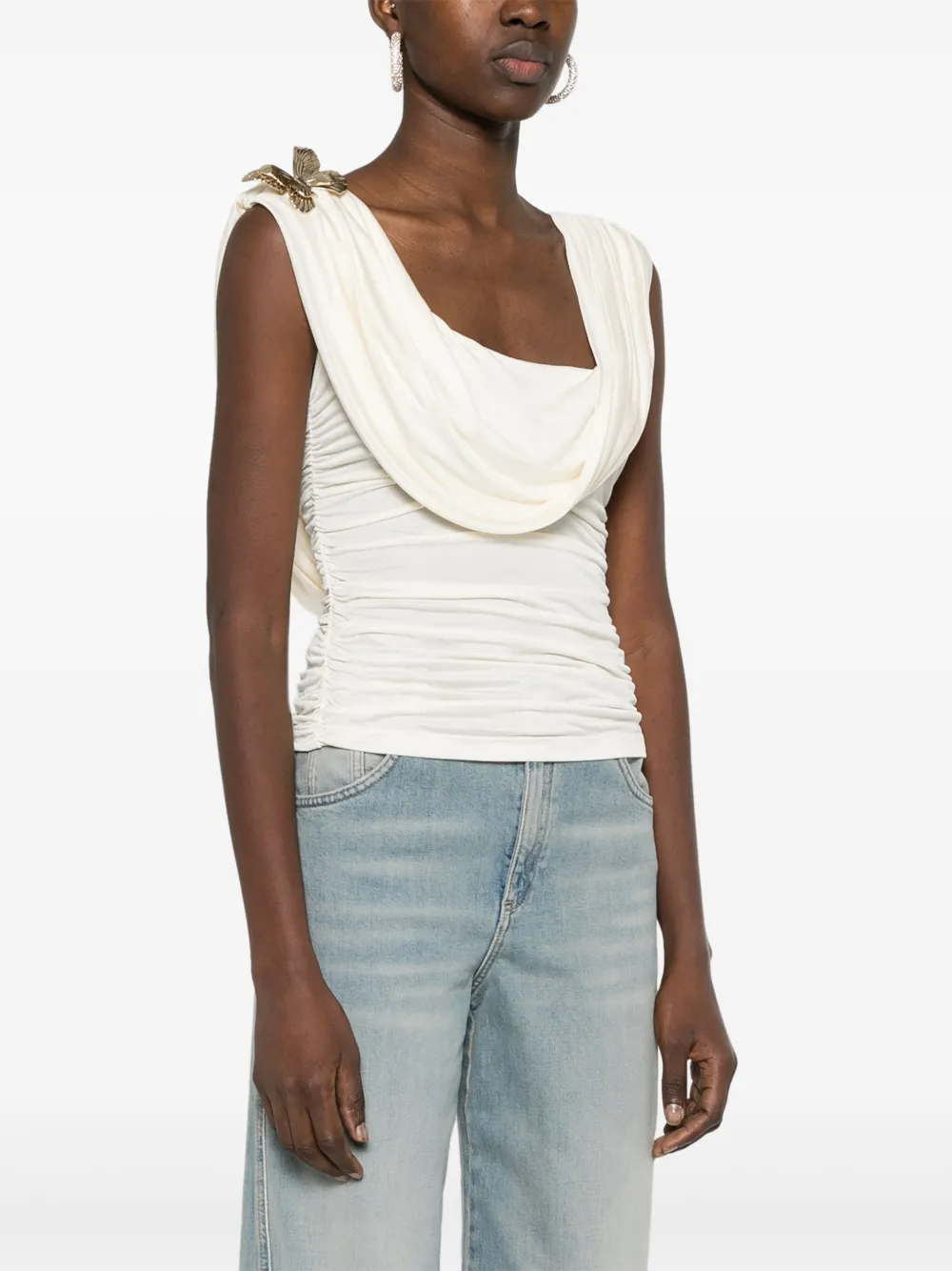 Blumarine Sleeveless Satin Top In Neutrals