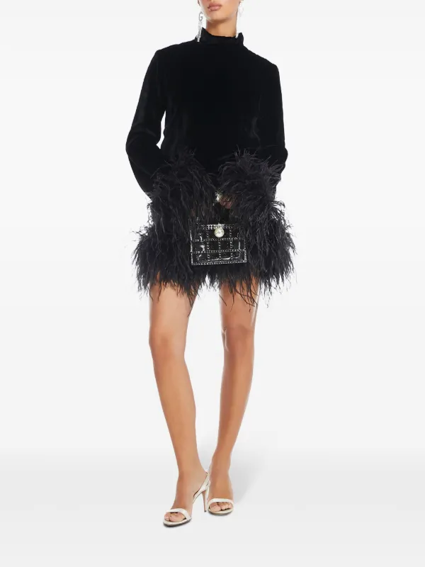 Taller Marmo Gina feather-trim Minidress | Black | FARFETCH BH Taller Marmo Gina feather-trim Minidress | Black | FARFETCH BH