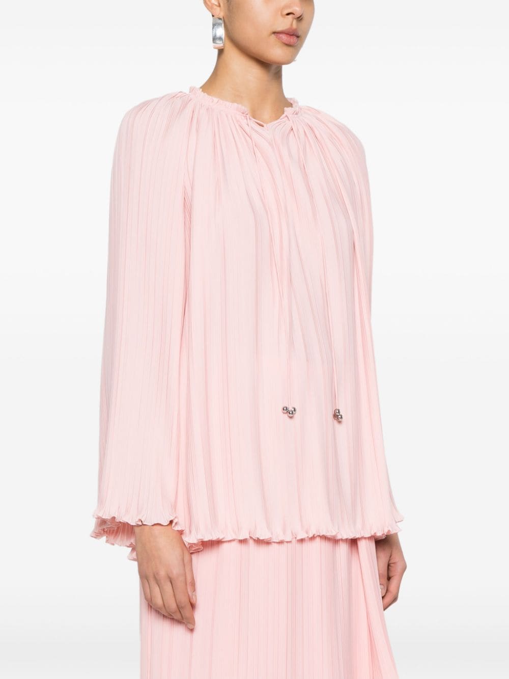 Shop Lanvin Long-sleeve Pleated Blouse In Pink