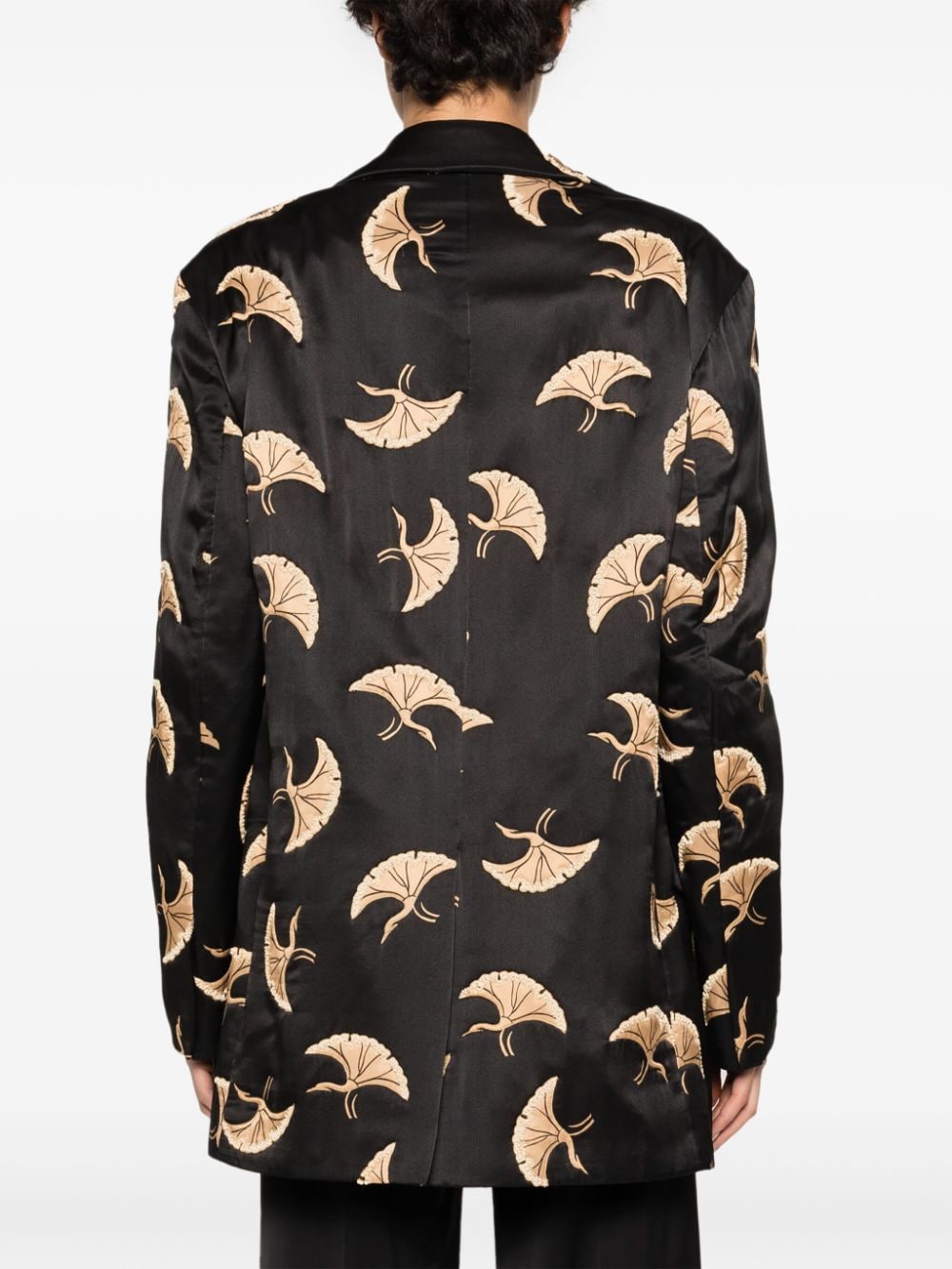 Shop Dries Van Noten Graphic-print Satin Blazer In 黑色