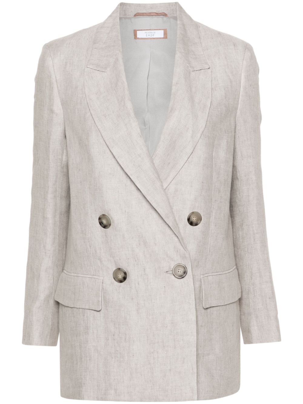 Peserico Double-breasted Linen Blazer In Grey