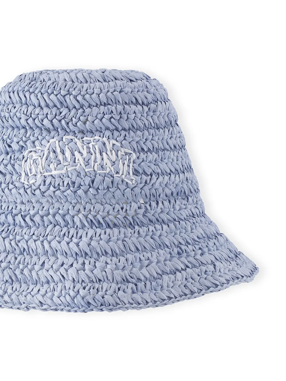 Shop Ganni Logo-embroidered Straw Bucket Hat In Blue