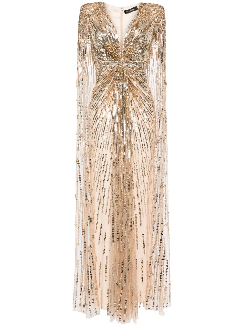 Jenny Packham Gold Rush Sequined Cape Gown